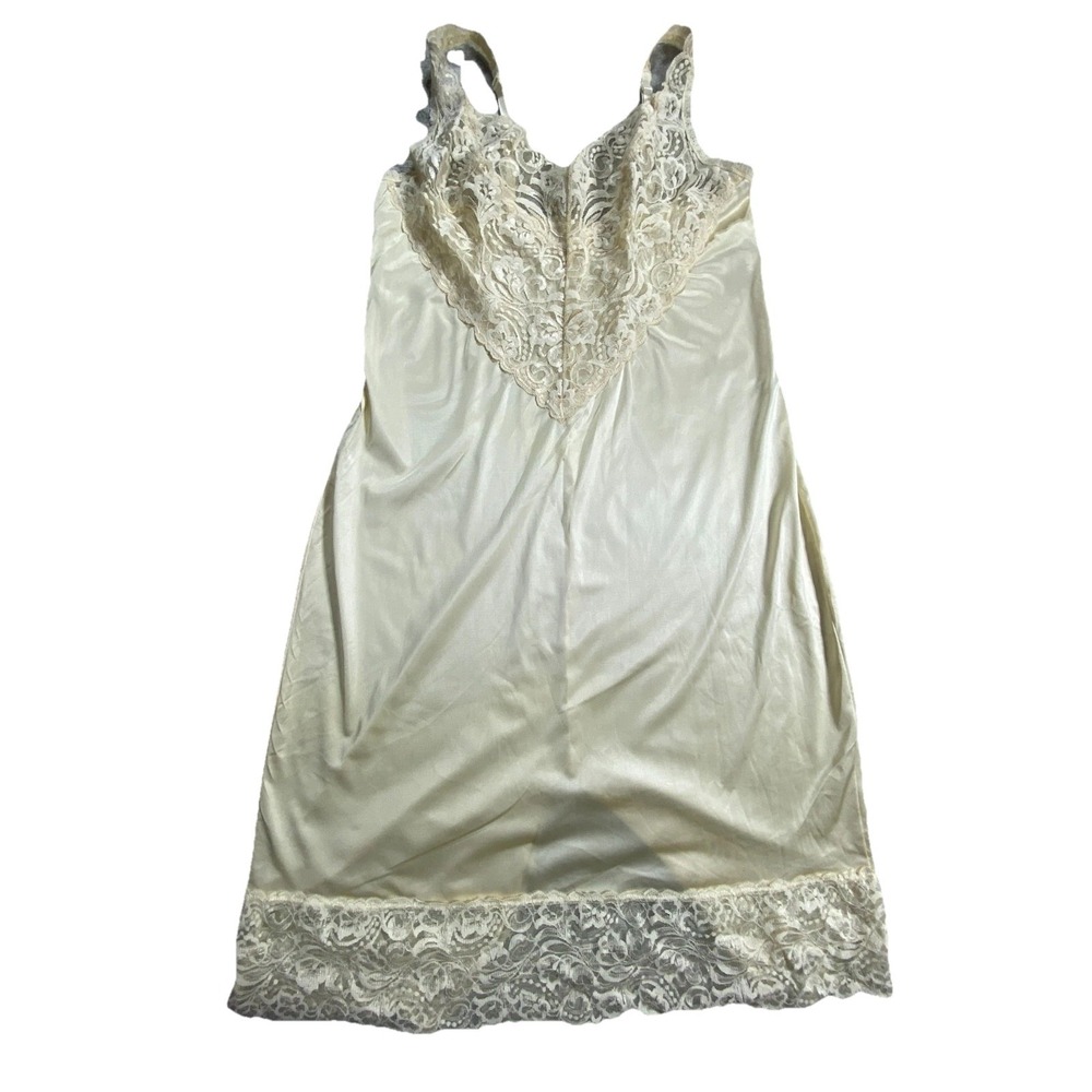 Vintage Vanity Fair Slip Dress Womens 36‎ Beige Lace Detail Adjustable Straps